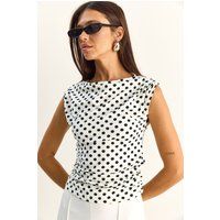 Polka-Dot-Bluse mit Wasserfallausschnitt