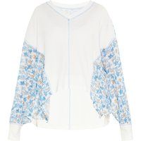 Florale Waffelstrick-Bluse mit Fledermausärmeln