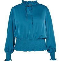 Satinbluse mit Rüschen und Smokerbund
