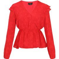 Florale Jacquard-Schößchenbluse mit Rüschen