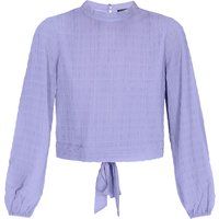 Strukturierte Stehkragen-Bluse mit Rückenschleife