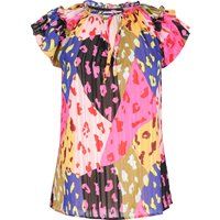 Rüschen-Chiffonbluse mit Leoparden-Print