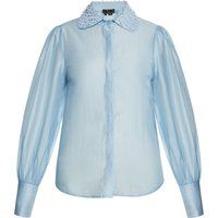 Chiffon-Bluse mit Perlenkragen und Puffärmeln