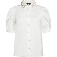 Satinbluse mit juwelenbesetztem Kragen