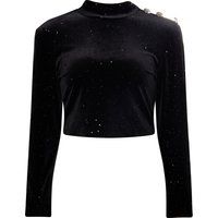 Glitzerndes Samt-Crop-Top mit Langarm