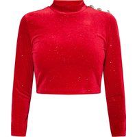Glitzerndes Samt-Crop-Top mit Stehkragen