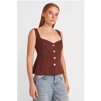 Ärmelloses Peplum-Top mit Knöpfen