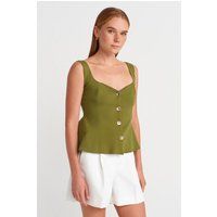 Ärmelloses Peplum-Top mit Knopfleiste