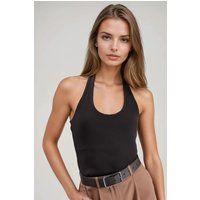 Figurbetontes geripptes Halterneck-Top