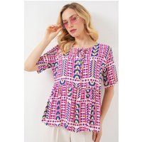 Farbenfrohe Schößchenbluse mit Muster