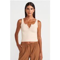 Geripptes Henley-Crop-Tanktop