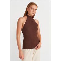 Geripptes Halterneck-Top in Slim-Fit