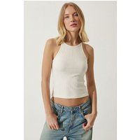 Geripptes Halterneck-Crop-Top