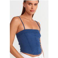 Geripptes Corset-Crop-Top mit Karree-Ausschnitt