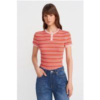 Gestreiftes Rippstrick-Henley-Oberteil