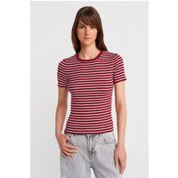 Gestreiftes Slim-Fit Rippstrick-Oberteil