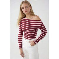 Gestreiftes Off-Shoulder Rippenstrick-Oberteil