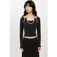 Langarm-Stricktop mit Halterneck
