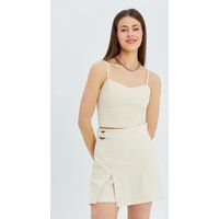 Leinen-Crop-Top mit Herzausschnitt
