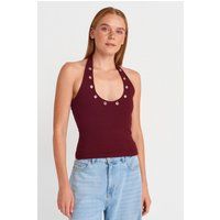 Geripptes Halterneck-Top mit Ösen