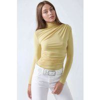 Drapiertes Langarmshirt mit Stehkragen