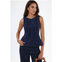 Strukturiertes Ärmelloses Denim Peplum Top