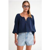Musselin-Bluse mit Knopfleiste und Ballonärmeln