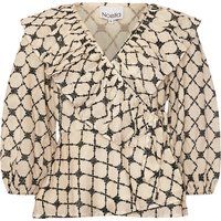 Rüschen-Wickelbluse mit geometrischem Muster