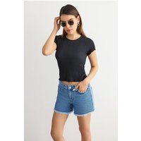 Texturiertes Kurzarm-Top im Cropped-Stil
