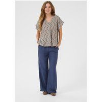 Locker Geschnittene V-Ausschnitt-Bluse mit Geometriemuster