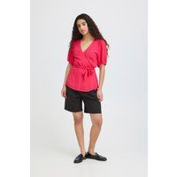 Strukturierte Wickelbluse mit Puffärmeln
