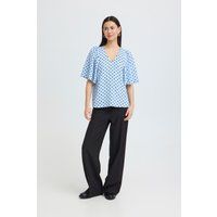 Fließende Polka-Dot-Bluse mit V-Ausschnitt