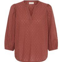 Strukturierte Schlitzkragen-Bluse mit 3/4-Ärmeln