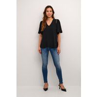 Locker geschnittene V-Ausschnitt Bluse