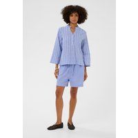 Gestreifte Tunika-Bluse mit Rüschenkragen