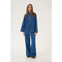Oversized Denim-Bluse mit Stehkragen