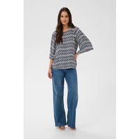 Bluse mit geometrischem Ikat-Muster und Glockenärmeln