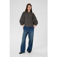 Bluse mit abstraktem Streifenmuster und Ballonärmeln