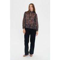 Transparente Stehkragenbluse mit Tiermuster