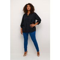 Schlichte Henley-Bluse aus Leinen-Mix