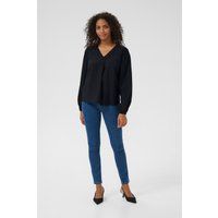 Langarm-Bluse mit V-Ausschnitt und Falte