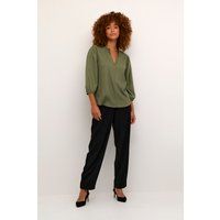 Strukturierte 3/4-Arm V-Ausschnitt Bluse