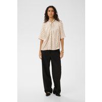 Drapierte Polka-Dot-Bluse mit Stehkragen