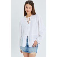 Lockere Seersucker-Bluse mit Bindeband