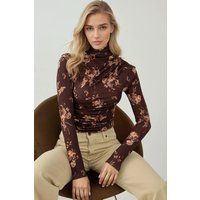 Drapiertes Rollkragen-Oberteil mit Blumenmuster