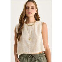 Cropped Shell-Top aus Leinen-Baumwoll-Mix