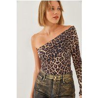 Asymmetrisches Langarm-Oberteil mit Leopardenmuster
