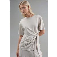 Asymmetrische Modalbluse mit Taillenknoten