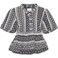 Bestickte Schößchenbluse mit Puffärmeln