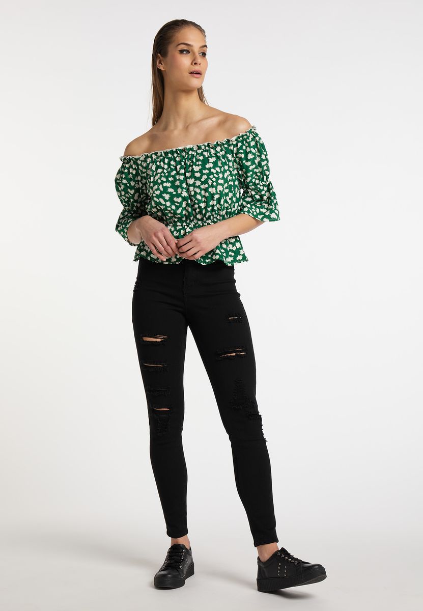 Carmen-Bluse mit Allover-Print